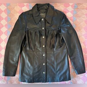 Black Fringe Leather Jacket Size 36